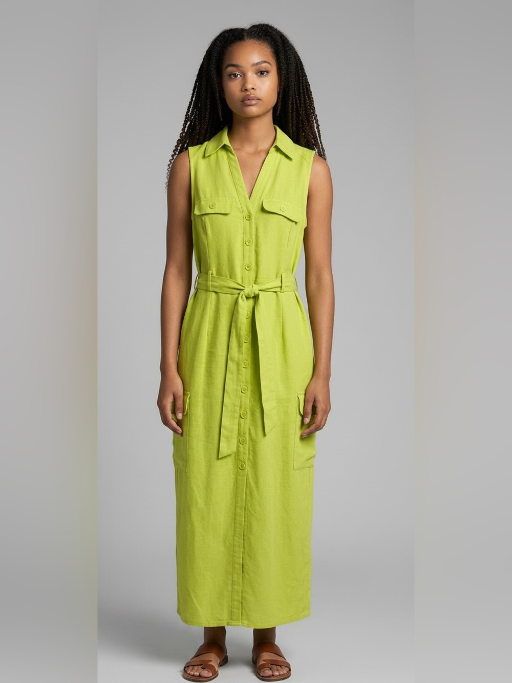 Haute Monde Lime Green Sleeveless Maxi Dress size medium